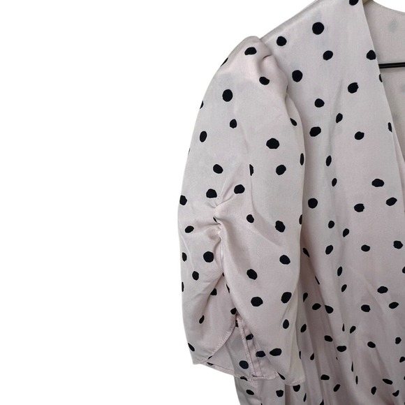 Betsey Johnson Womens 12 Pink Black Polka Dot Short Sleeve‎ Cinch Waist Dress - Picture 3 of 5